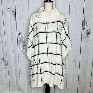 Lands' End Poncho Sweater Sz  L / XL Wool Alpaca Blend Cowl Neck Oversized White